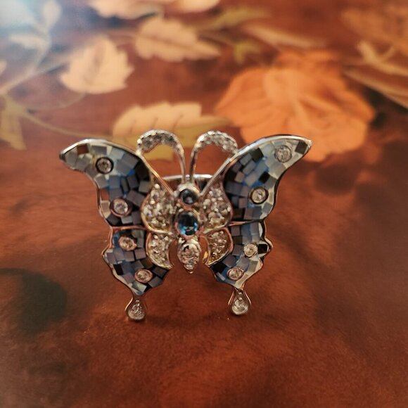 JTV Mosaic Mother of Pearl Topaz Zircon 925 Silver Ring - Picture 7 of 8